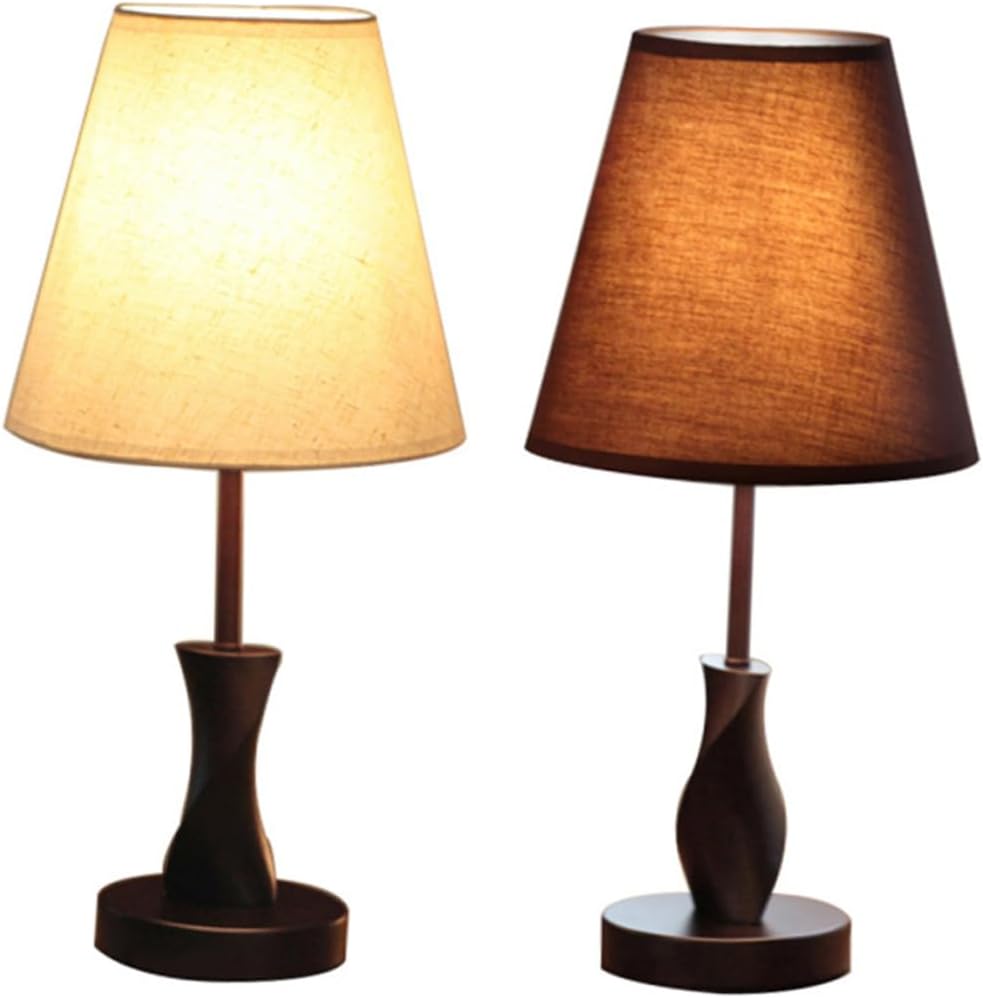 Angoily Modern Solid Wood Cloth Art Desk Lamp Eye-Caring Table Lamp for Home Office Simple Design Compatible with US Plug Brown Finish