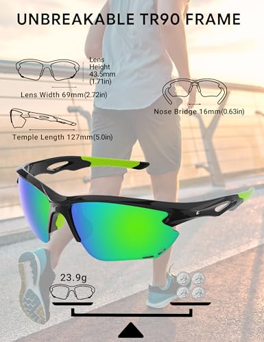 Image of BIRCEN Mens Polarized Sunglasses for Sports: TR90 Lightweight Sun Glasses Wrap Around Shades for Fishing Driving Cycling