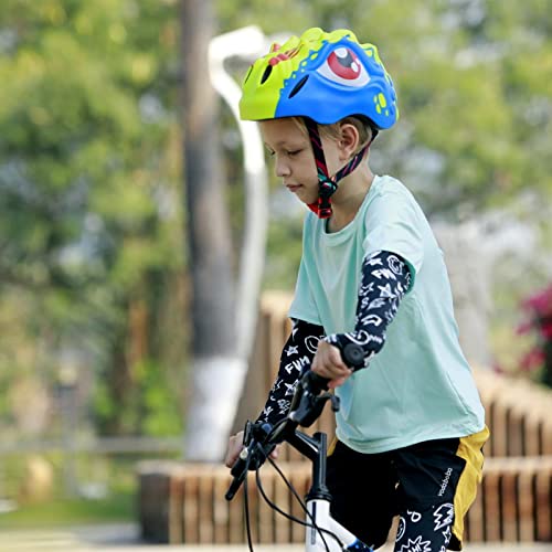 Kids Bike Helmet With Light, Dinosaur Helmet Adjustable For Toddler Children Boys & Girls, Multi Sports (Blue & Yellow) #TOP1