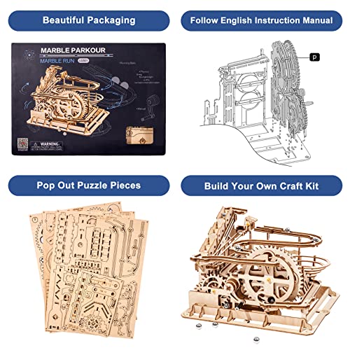 Rowood 3D Puzzles For Adults, Wooden Marblr Run Model Kit, Diy Building Kits For Adults To Build, Craft For Teens, Gift For Adults & Teen Boys Girls, Age 14+, Waterwheel Coaster #TOP6