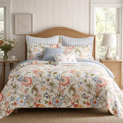 Levtex Home - Maileen Quilt Set - King Quilt and Two King Shams - Floral - Bright Multi Color - Quilt (106x92in.) and Shams (20x36in.) - Reversible - Cotton