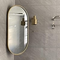 Miroir Mural D'angle Pivotant 40x80 Cm Blanc - Cadre Aluminium Ovale - Pour Salle De Bain, Dressing