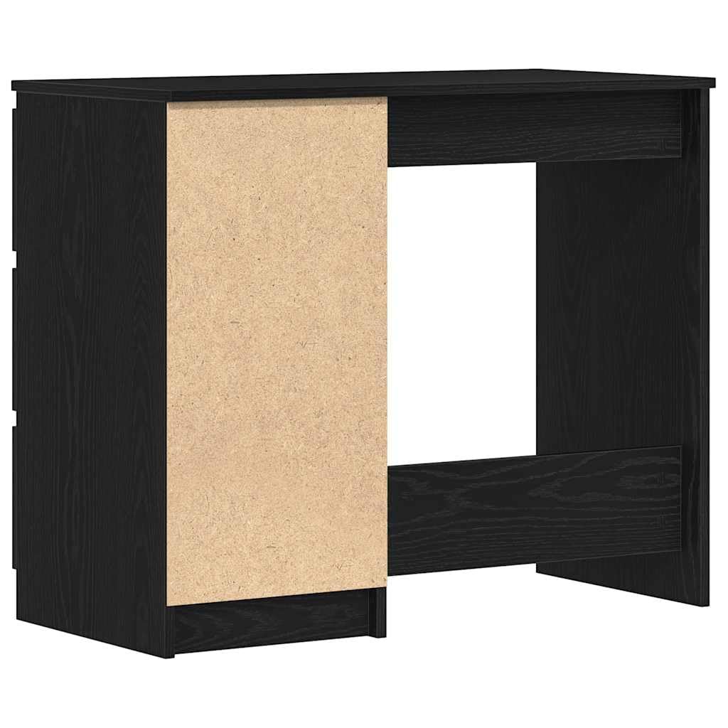 Scrivania nera effetto rovere, 90 x 45 x 76 cm, materiale in legno, robusto computer desk per casa, ufficio, gaming, con 3 cassetti, molto spazio