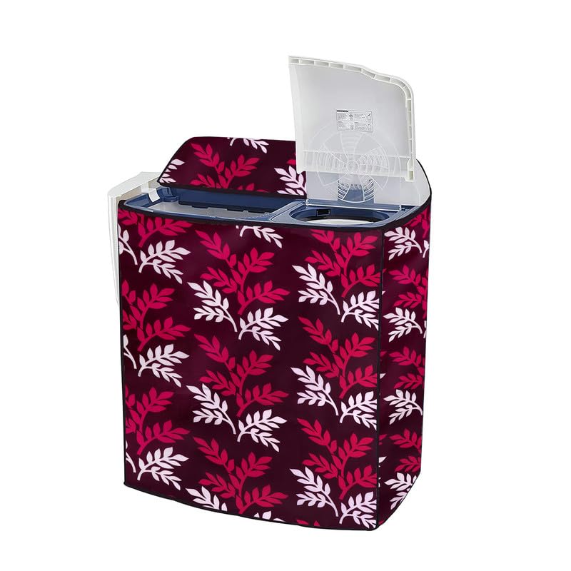 Image of PVC Printed Semi Automatic Washing Machine Cover Compatible For Samsung, Lg, Whirlpool 6Kg, 6.2Kg, 6.5Kg, 7Kg, 7.2Kg, 7.5Kg, 8kg, 8.5kg | Waterproof & Dustproof Cover, Wine leaf.