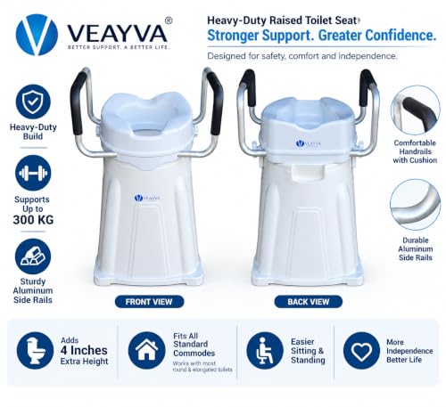 Image of Commode Raiser Raised Toilet Seat with Handles - 5 High-Rise Commode Riser for Seniors, Adults & Disabled | Removable Arms | Fits Round Toilets | Bathroom Safety Aid for Elderly