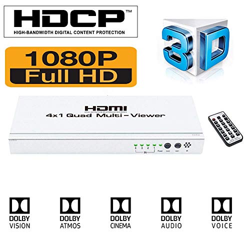 Image of Microware HDMI 4x1 Quad Multi-Viewer Supports Screen Segmentation and IR Control, Seamless Switcher Splitter Support HDCP1.3 1080p Scaler up /Down