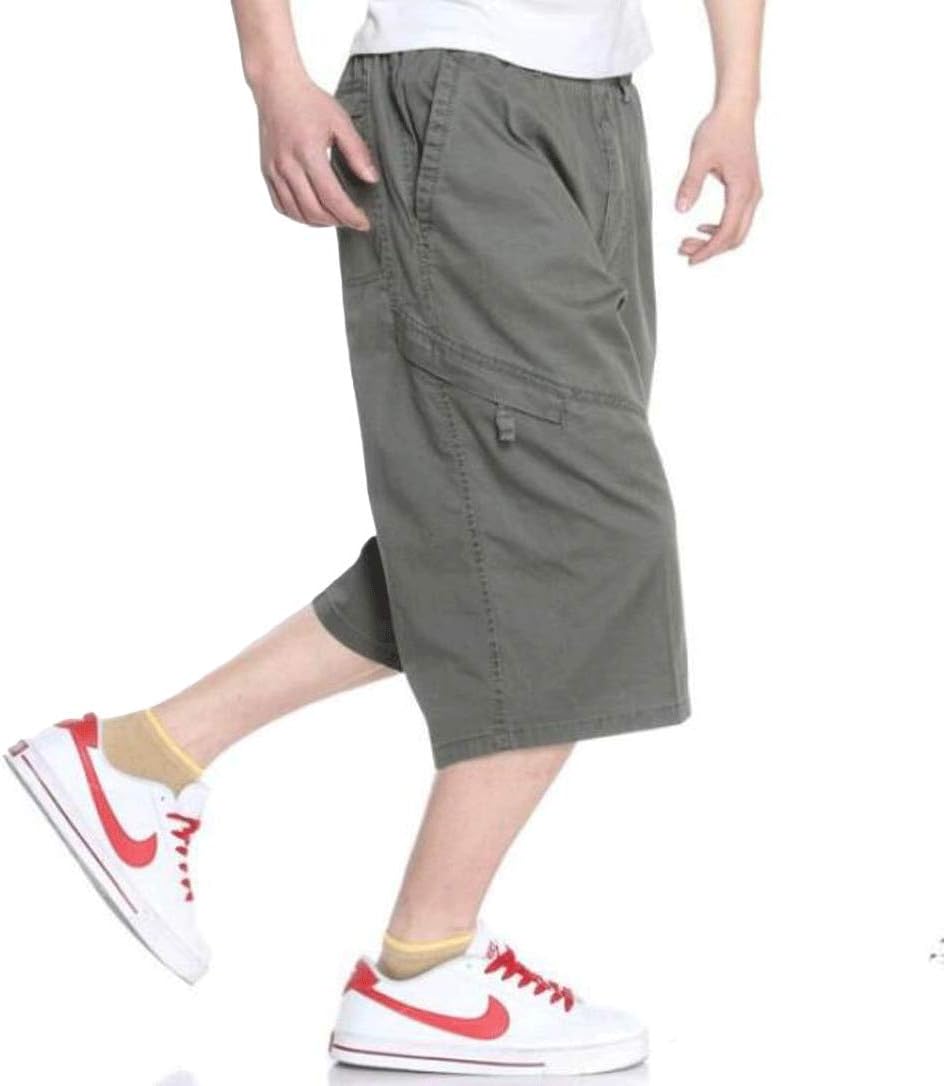 Mens Below Knee 3/4 Long Cargo Shorts Elastic Relaxed Fit Cotton Casual Twill Capri Pant - Image 5