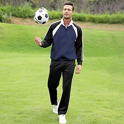 Sun Lorence Men's Athletic Running Tracksuit Set Casual Full Zip Jogging Sweat Suit Navyblack Small #TOP5