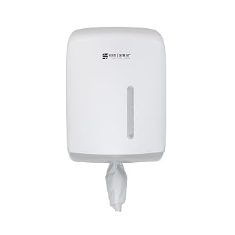 San Jamar Timeless Centerpull Roll Towel Dispenser, Pull Towel Holder with Viewing Window for Bathroom and Restroom, White