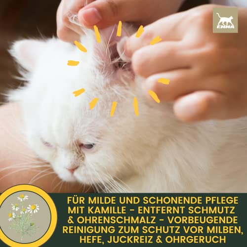 EMMA Ohrentropfen Katze 100ml – milder Ohrreiniger mit Kamille I Ohrenschmalz Entferner & Ohrenspülung gegen Juckreiz, Geruch & Verschmutzungen I Sanfte Ohrpflege für empfindliche Haustiere
