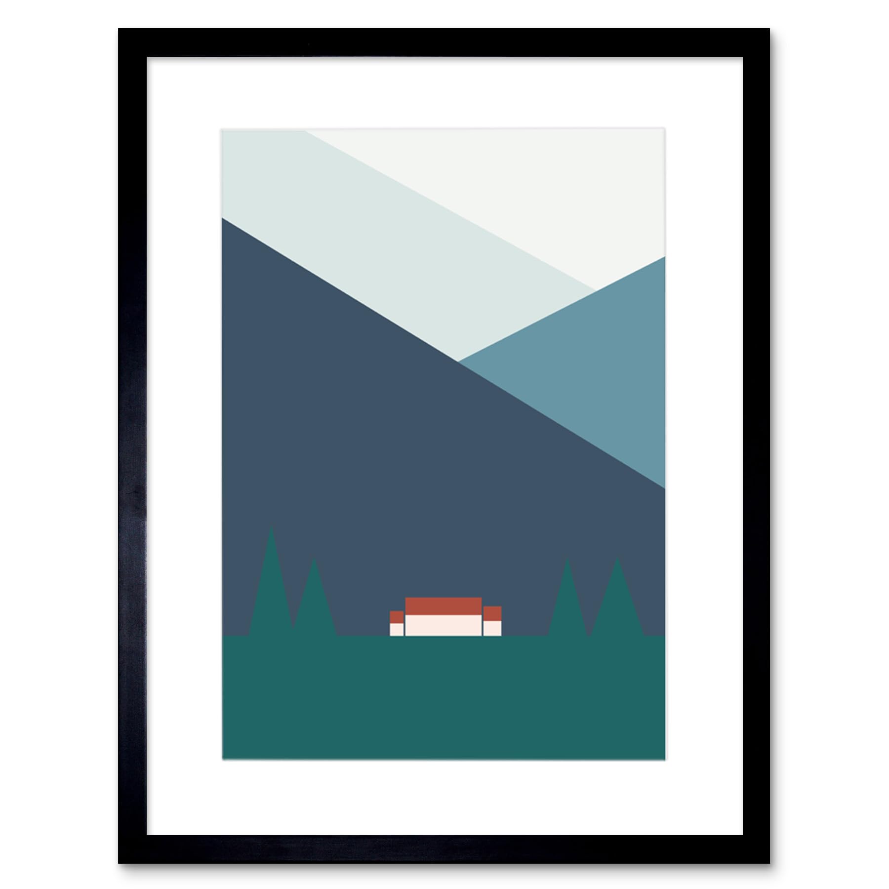 Wee Blue Coo Geometric Shapes Scottish Highland Croft Home Scotland Framed Art Print