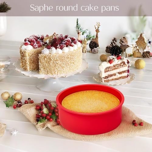 saphe Silicone 6 Inch Cake Pans - Round Baking Molds, Set of 4 Cake Molds for Layer Cake, Cheesecake, Rainbow Cake