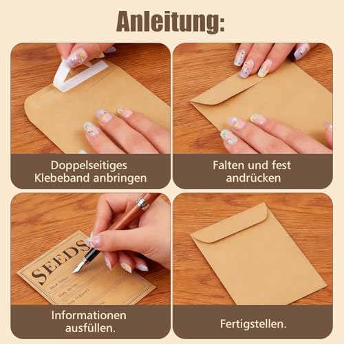 100 Stück Kleine Braune Wiederverschließbare, Münze Umschläge Taschen, Papiertüten Klein für Saatgut Aufbewahrung Selbstklebende Kraftpapier Tüten für Süßigkeiten,Kaffeebohnen 8X12CM