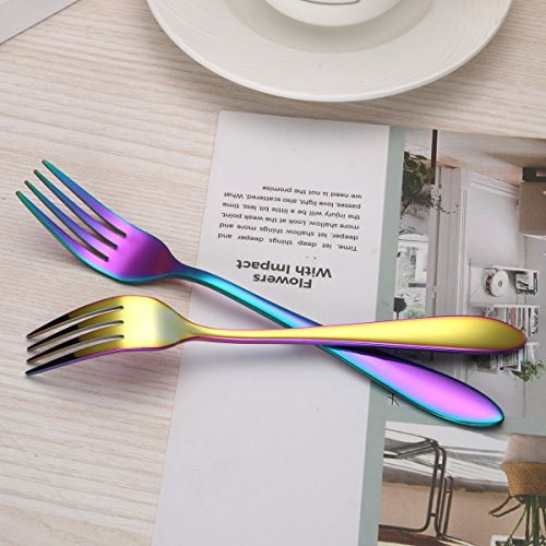 Titanium Colorful Plated Stainless Steel Flatware Set 20 Piece, Colorful Flatware Set, Rainbow Silverware Set Service for 4 (Shiny Colorful)