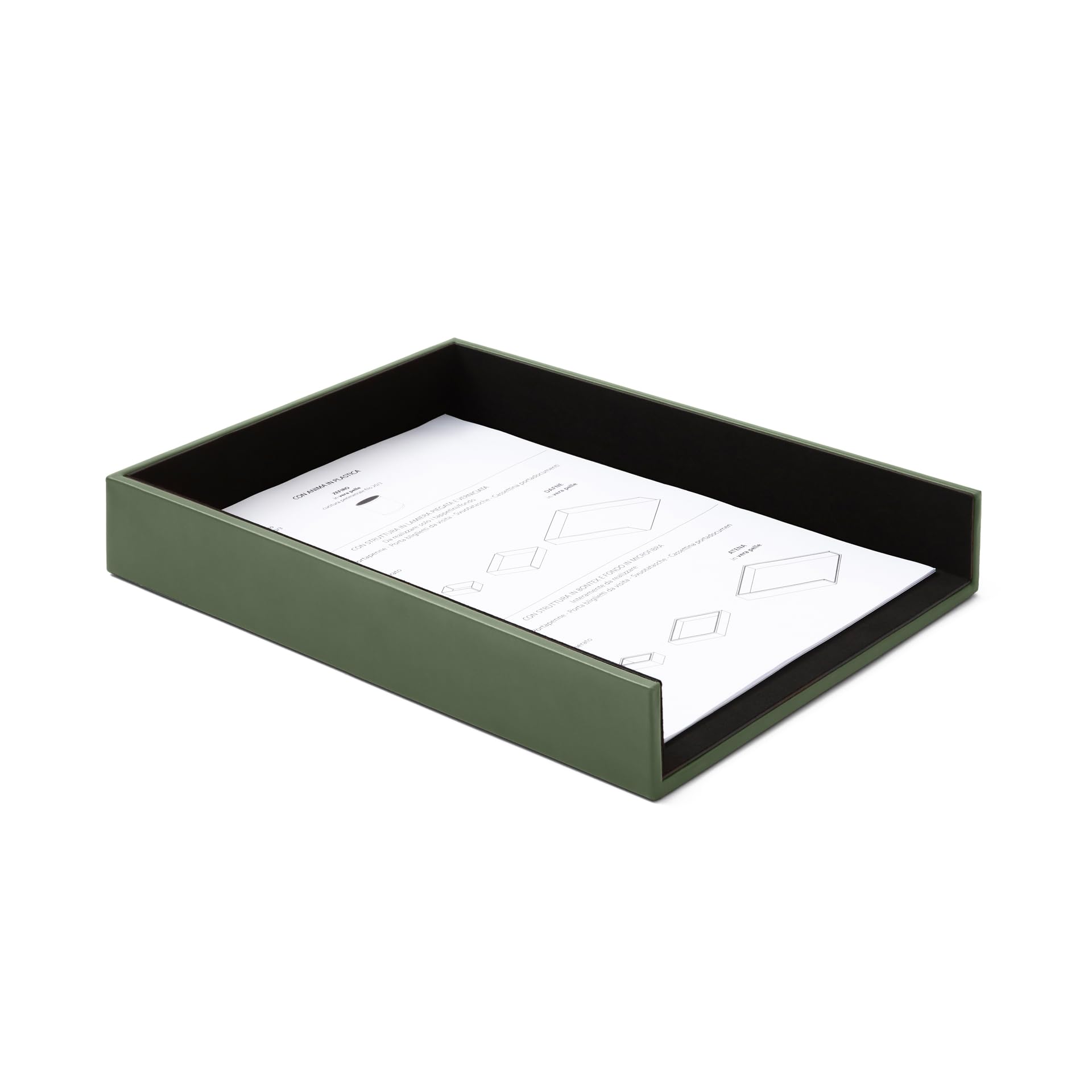 Eglooh - Minerva - Set Scrivania in Cuoio Verde - Set Accessori Ufficio Formato da 4 Pezzi: Svuotatasche, Portapenne, Porta Documenti, Porta Biglietti da Visita - Made in Italy