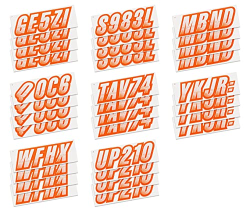 Image of STIFFIE Techtron White /Electric Orange 3 inch Boat & PWC Registration Decals • Numbers Letters Stickers