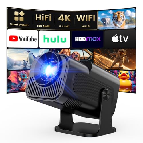 4K Projector with Wifi and Bluetooth, 1080P Native Mini Projector Portable, Auto Focus & Keystone...