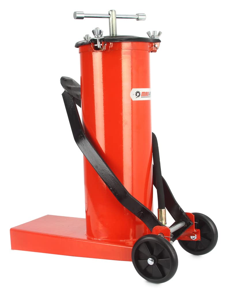 Ingrassatore Pneumatico a Barile 6L 360 Bar Lubrificatore Grasso a Pedana Tubo 4m | con Ruote | Azionamento Leva | 2 estremità Rigida e Flessibile