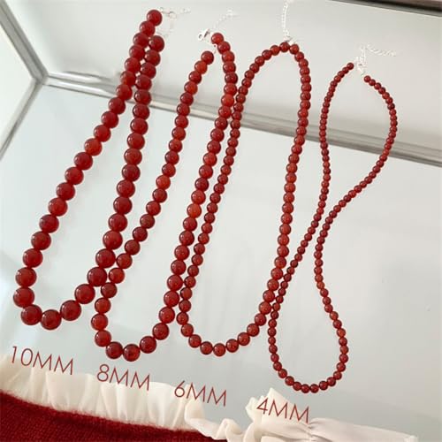 Hewill Carnelian Necklace Choker Red Crystal Gemstone Agate Garnet Bead Beaded Necklace for Women Men Bead 4mm 6mm 8mm 10mm4