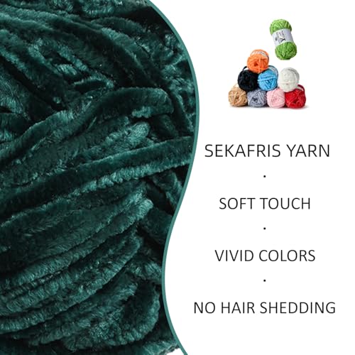 Image of 2 Pack Plush Chenille Chunky Yarn - Fluffy Velvet Yarns Crochet for Blanket Knitting and Crocheting - Soft Baby Yarn for Crocheting - Amigurumi Crochet Yarns 100g (87yds) (2 Army Green)