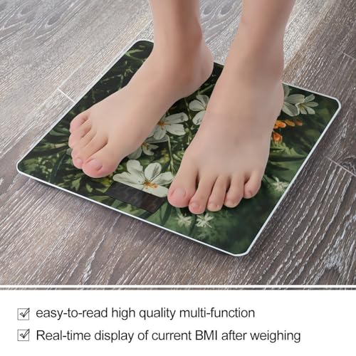 Báscula de baño digital flores y hojas verdes vidrio templado miniatura 5