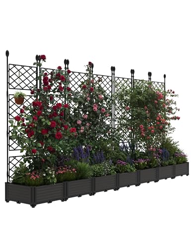 7 PCS Raised Garden Bed with Trellis & Privacy Screen, 116' w x 63' Tall Vertical Garden Planter Box for Climbing Plants - Sturdy Lightweight Outdoor Planter for Vegetables, Flowers on Patio, Balcony