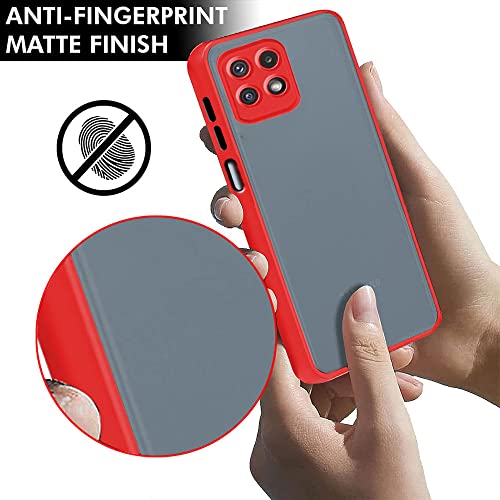 Image of TheGiftKart Smoke Back Case Cover Samsung Galaxy F42 5G / A22 5G | Translucent Smoked Matte Back | 360 Degree Protection | Protective Hard Back Cover for Samsung Galaxy F42 5G / A22 5G (Red Bumper)