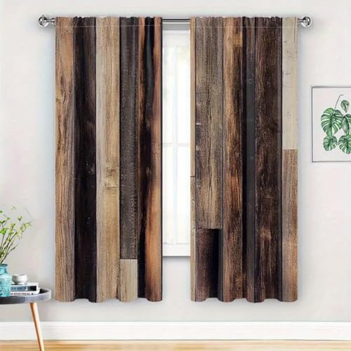 Rideaux occultants rustiques marron 70x220cm effet planches de bois
