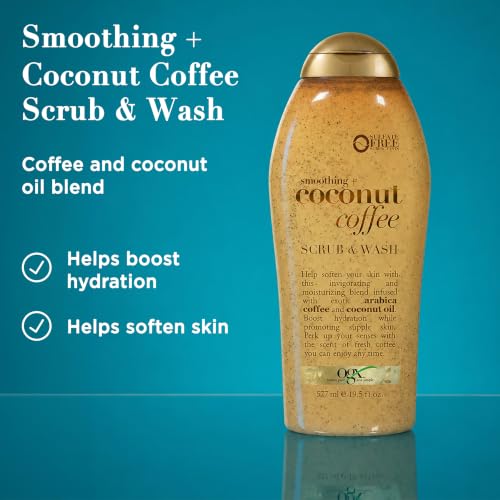OGX Smoothing + Coconut Coffee Exfoliating Daily Body Scrub with Arabica Coffee & Coconut Oil, Hydrating & Moisturizing Body Wash for Dry Skin, Paraben-Free with Sulfate-Free Surfactants, 19.5 Fl Oz - Image 4