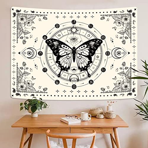 Fungarth Butterfly Tapestry Moon Flower Botanical Plant Floral Tapestry Vintage Aesthetic Tapestries Wall Hanging For Bedroom Living Room Dorm (Beige, 60” X 44”) #TOP3