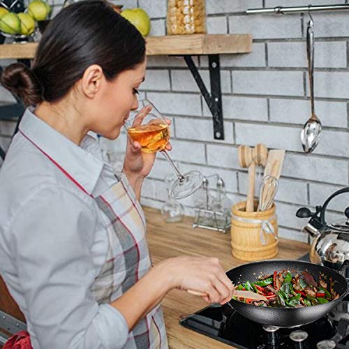 Blackbruntmor 14 Inch Traditional Cast Iron Wok With Large Loop Handle, Suitable For Stovetop, Iron Bowl For Cooking, Non-Stick Deep Fry Pan, Compatible For Oven And Stovetop,Black #TOP5