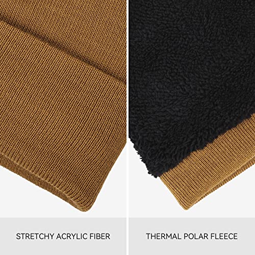 Ozero Knit Cuffed Beanie - Men Women Winter Warm Multifunction Slouchy Hat Polar Fleece Lining Thermal Cap For Jogging, Cycling, Skiing Brown #TOP4