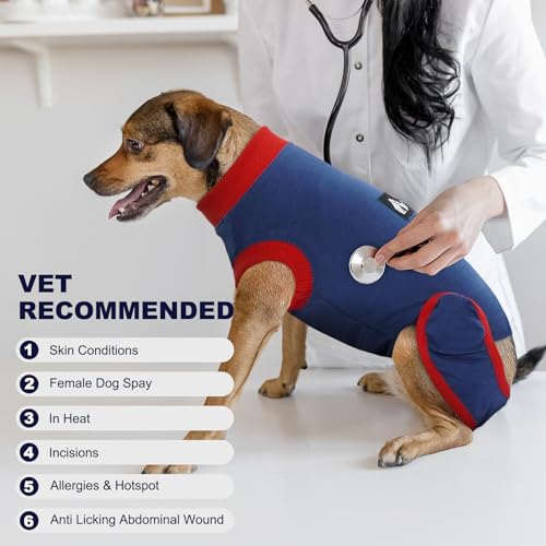 Image of IDOMIK Dog Recovery Suit for Neuter Spay,Anti-Licking Dog Surgical Bodysuit | Soft Dog Recovery Onesie Protects Abdominal Wounds, Easy to Wear, Easy Potty Breaks, E-Collar Cone Alternative,Navy,M