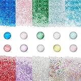 OLYCRAFT 200g 0.4~3mm Colorful Glass Bubble Beads No Hole Micro Beads UV Resin Tiny Bubble Bead Iridescent Water Droplets Bubbles Bead for Resin Crafting Nail Arts - 10 Colors
