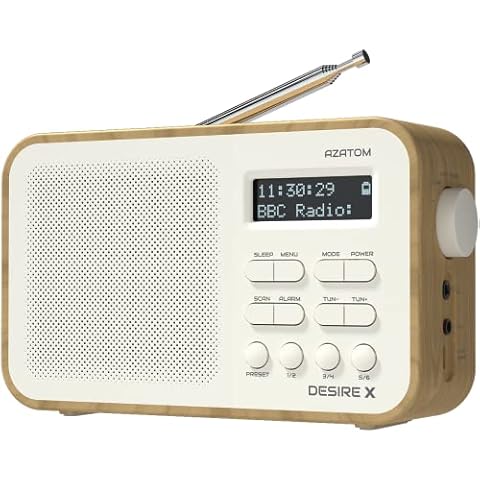 DAB DAB+ FM Digital Radio, Portable, Dual Alarm, Battery & Mains, AUX, Headphone, 60 Presets, Sleep timer (AZATOM Desire X Oak) Cover