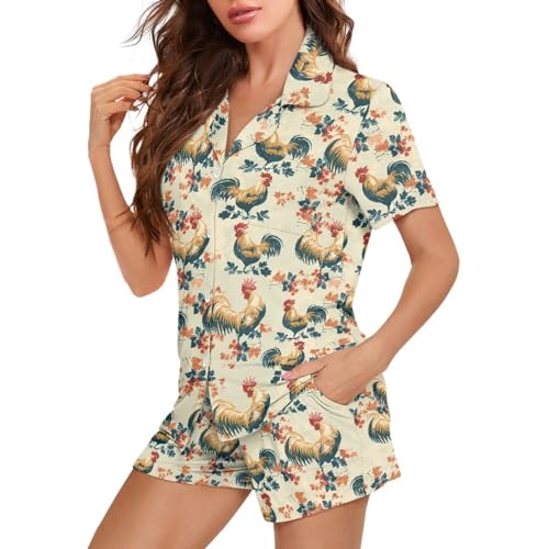 Image of Women's Short Sleeve Sleepwear Pajamas Nightwear with Pockets | skin-friendly breathable material resists pilling fading and deformation after repeated washing