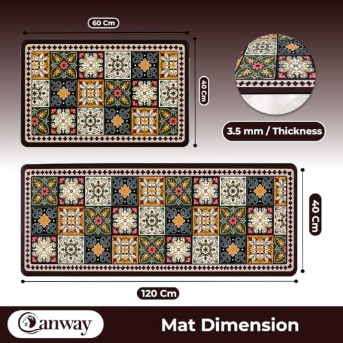 Image of CANWAY Kitchen Mat Set of 2, 40x60 & 120x40 CM, Flower Print | Water Absorbing, Anti-Slip, Waterproof, Washable, For Home Use