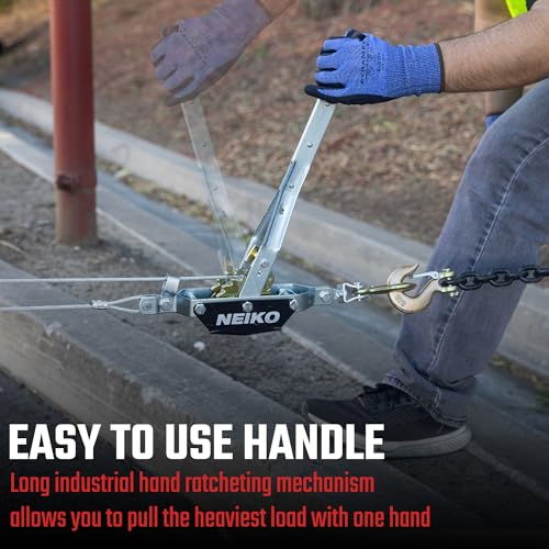 Image of NEIKO 02251A Come Along Winch, 1-Ton (2,000 lbs) Pulling Capacity, 5.9Ft, 2 hook, Heavy Duty Power Cable Come Along Tool with Dual Gears, Hand Winch Cable, Automotive Hoist Winch Puller, Recovery Gear