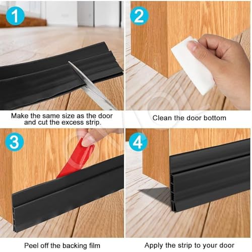 Image of OVIOL Door Bottom Sealing Strip Self-Adhesive Under Gap Filler Rubber Dust Stopper for Home Door Gap Sealing Strip Cockroach Insect Bugs Draft Stopper Waterproof (1 MTR Pack of 1, Black)