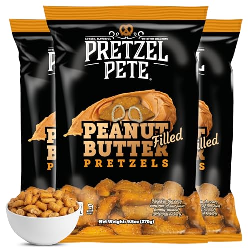 Pretzel Pete Peanut Butter Filled Pretzel Nuggets, Non-GMO Ingredients, Small Batch, 9.5oz (3 Pack)