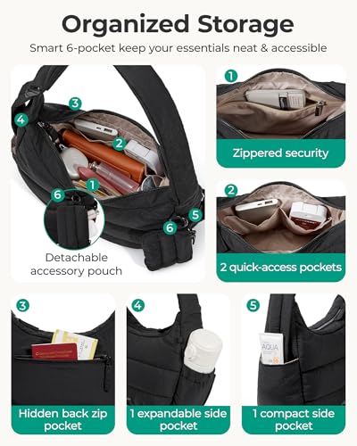 BAGSMART Shoulder Bag for Women Small Puffer Purses Crossbody Bag, Lightweight Fluffy Hobo Handbag Puffy Pouch