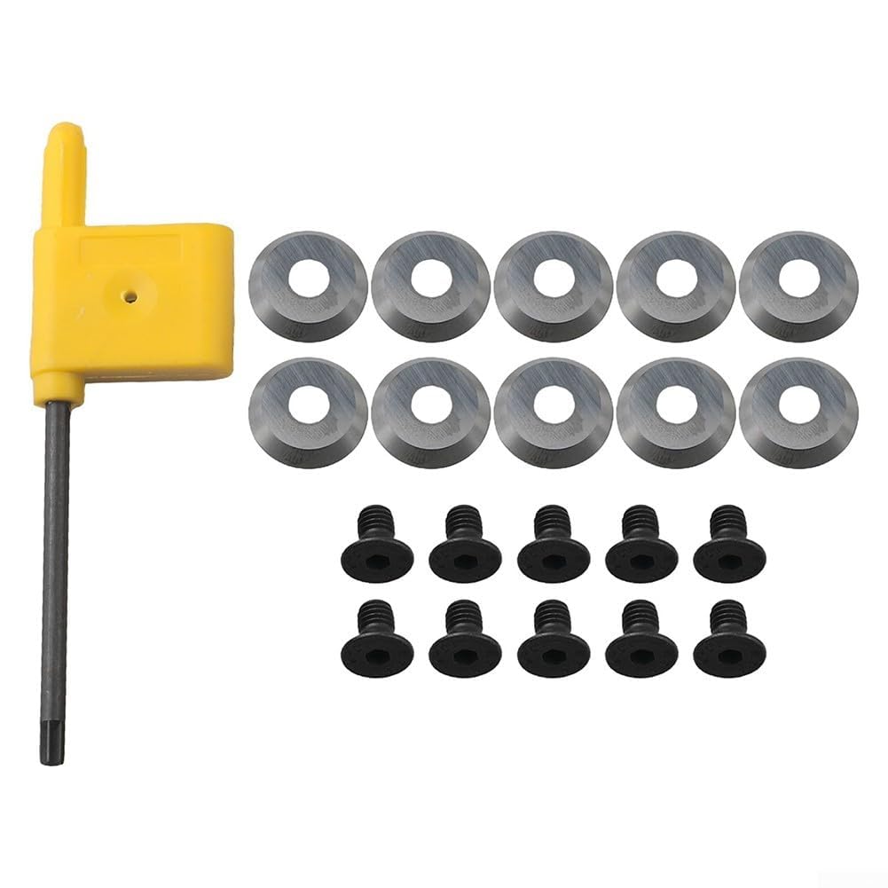 Juego de 10 insertos de carburo redondos de 16 mm con tornillos para herramientas de torneado de madera, cuchillas de corte indexables con ángulo de 30 grados para trabajos de ahuecado y acabado