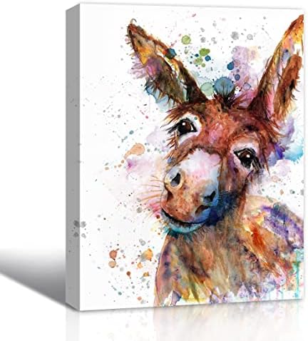 C8BUSIS Watercolor Donkey Wall Art Décor for Farmhouse, Animals Portrait Splatter and Splotches Modern Colorful Canvas Prints Paintings for Bathroom Living room Kids Room Home Decoration, 12"x16"