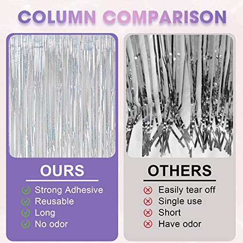 Image of Voircoloria 4 Pack Laser Silver Foil Fringe Backdrop Curtains, Tinsel Streamers Birthday Party Decorations, Fringe Backdrop for Graduation, Baby Shower, Gender Reveal, Disco Party