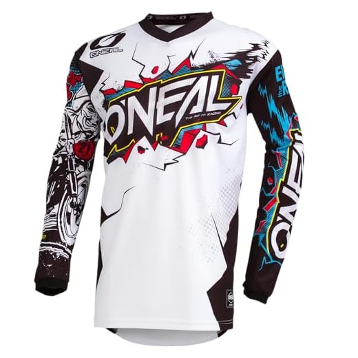 O'NEAL | Motocross-Jersey Langarm | Kinder | MX MTB Mountainbike Enduro | Eingenähter Ellbogenschutz, V-Ausschnitt, Atmungsaktives Material | Element Youth Jersey Villain | Weiß | Größe M