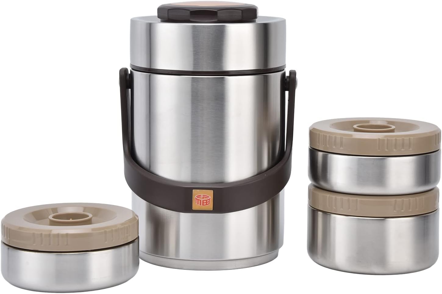 TOPINCN Stainless Steel Vacuum Insulation Lunch Box, 2000ml, 2 Compartments, 3 Bowls, Silver