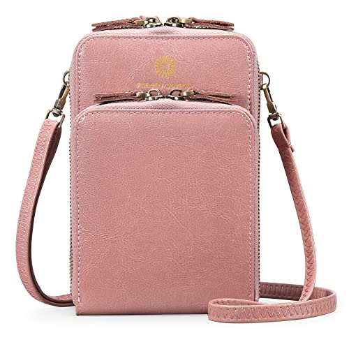 SENDEFN Phone Bags for Women Crossbody Genuine Leather Small Crossbody Purses for Women Multi-compartment Cell Phone Purse with Shoulder Strap, Light Pink, S, Contemporary