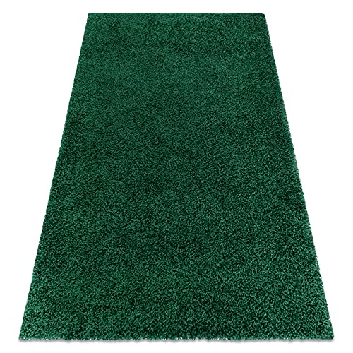 rugsx Tapis SOFFI Shaggy 5cm; pour la Chambre des Enfants, Le Salon, la Chambre à Coucher, moquettes à Poils Longs, Descente de lit, Vert Bouteille 80x150 cm