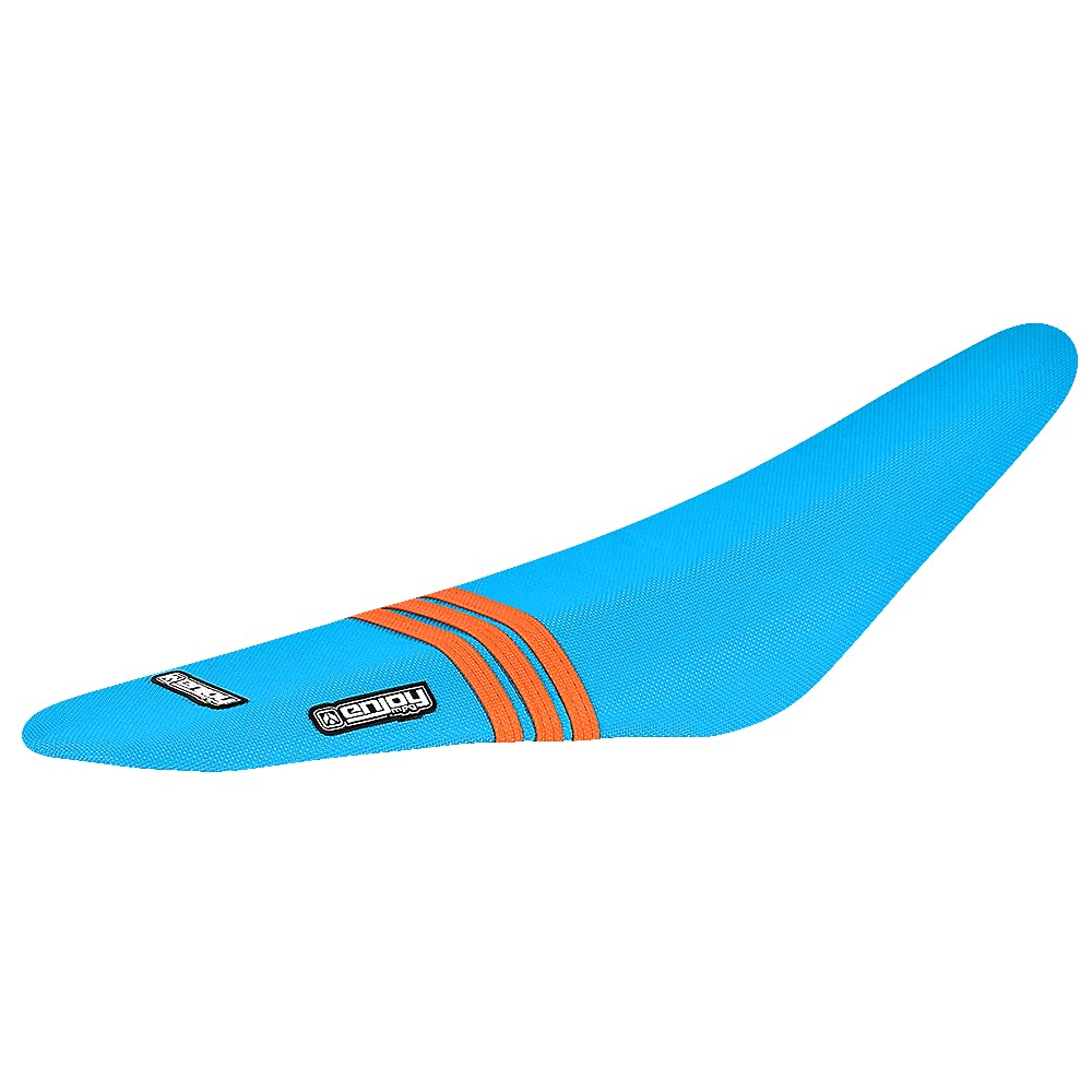Enjoy Mfg Seat Cover - Compatible Fit for 2011-2015 KTM SX - SXF Light Blue TLD / 3 Orange Stripes #47