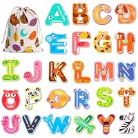 Magnetic Letters,Large Size Fridge Magnets for Kids,Alphabet ABC Magnets for Refrigerator, Capital Animal Toys, Educational Spelling Learning Games Toys for Baby Toddler Preschool